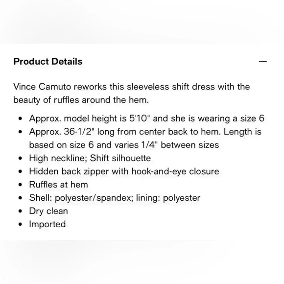 NWT VINCE CAMUTO Ruffle-Hem Shift Dress Size 10 - Picture 7 of 10